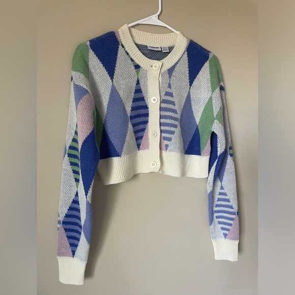 Noisy may Geometric funky Patterned Cardigan in Cream, Blue, Green, and Pink XS - Picture 10 of 10